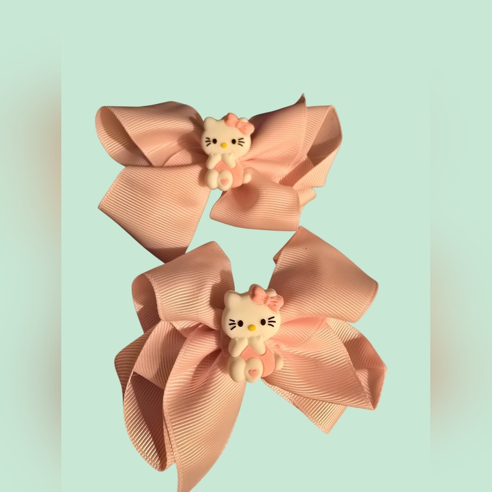 Handmade Pink Hello Kitty Hair Bow Alligator Clip 4x3" One of a Kind New